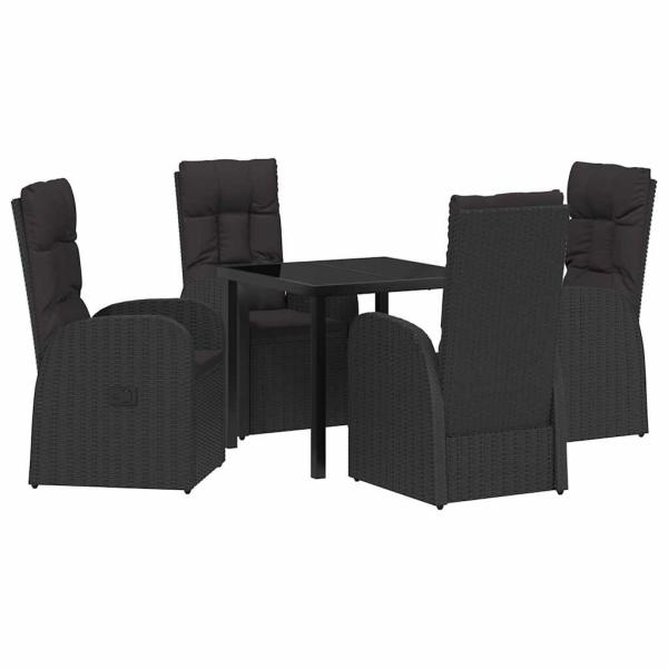 5-teiliges Garten-Essset mit Kissen - Schwarzes Poly-Rattan
