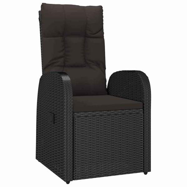 5-teiliges Garten-Essset mit Kissen - Schwarzes Poly-Rattan