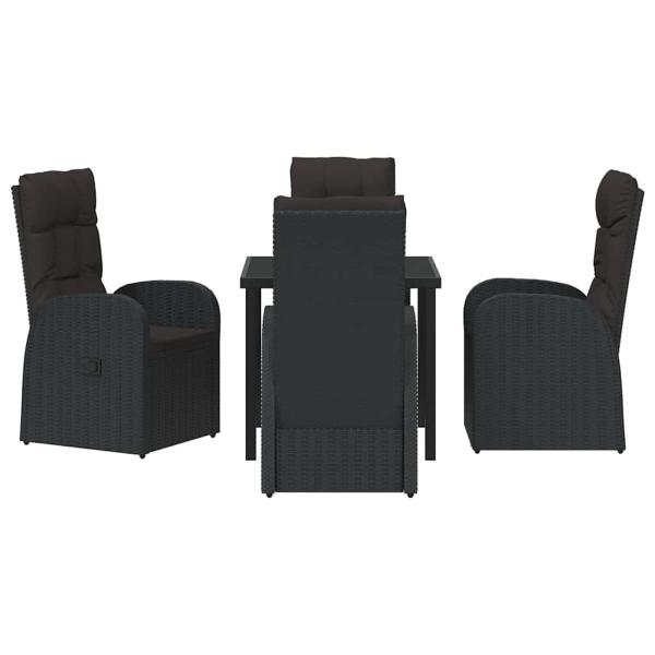 5-teiliges Garten-Essset mit Kissen - Schwarzes Poly-Rattan