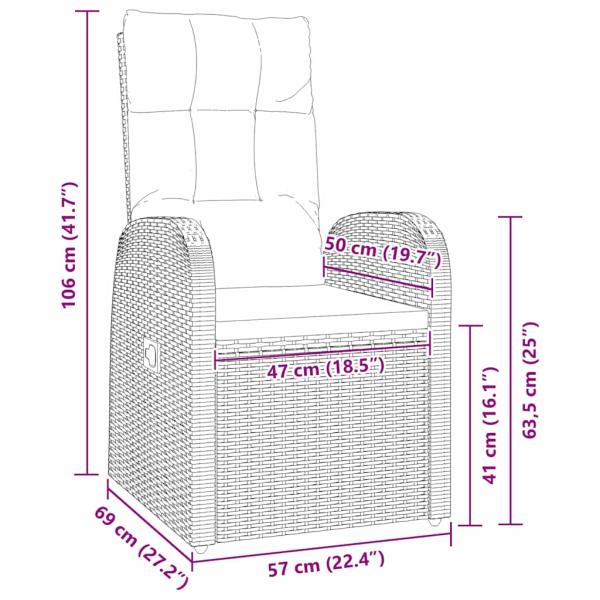 5-teiliges Garten-Essset mit Kissen - Schwarzes Poly-Rattan
