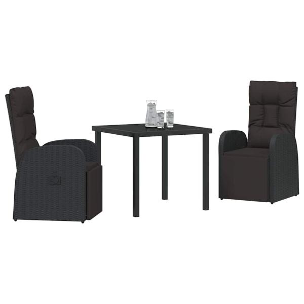 3-teiliges Gartenset mit Kissen aus schwarzem Poly-Rattan