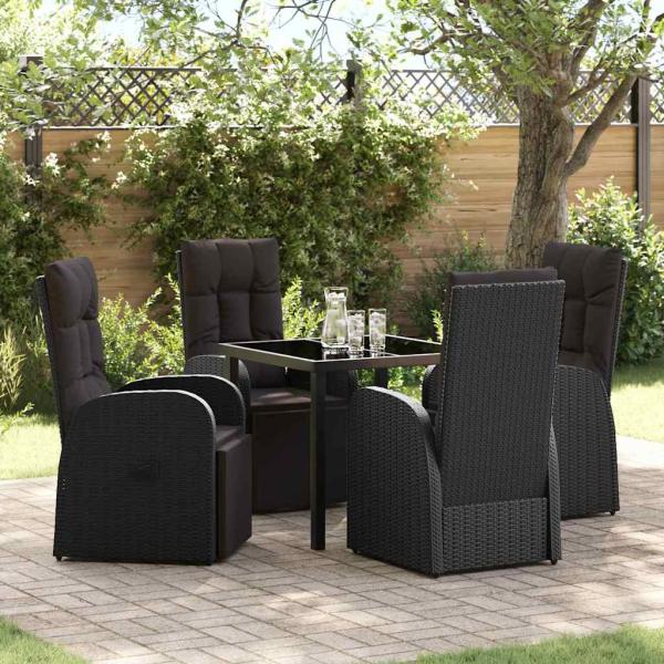ARDEBO.de - 5-teiliges Garten-Ess-Set mit Kissen Schwarz Poly-Rattan
