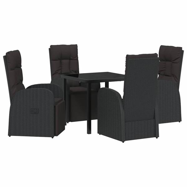 5-teiliges Garten-Ess-Set mit Kissen Schwarz Poly-Rattan