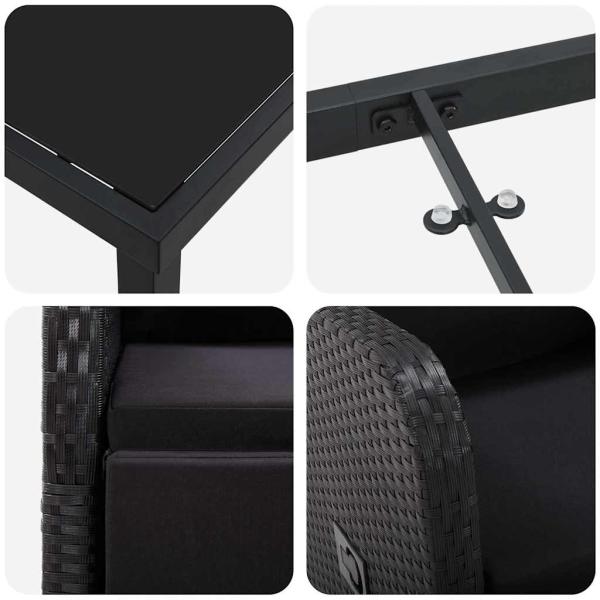 5-teiliges Garten-Ess-Set mit Kissen Schwarz Poly-Rattan