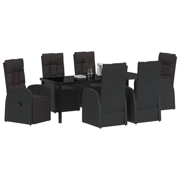 ARDEBO.de - 7-teiliges Garten-Esszimmer-Set mit Kissen Schwarz Poly-Rattan