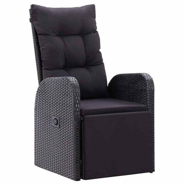 7-teiliges Garten-Esszimmer-Set mit Kissen Schwarz Poly-Rattan