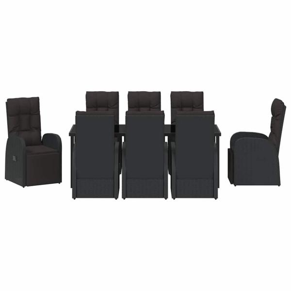 Garten Essgruppe mit Kissen 9 pcs Schwarz Poly-Rattan