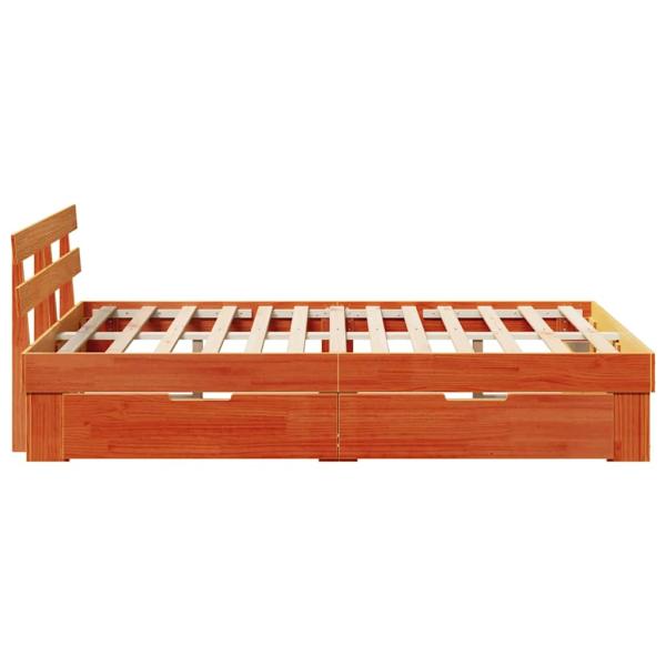 Bettgestell mit Schubladen Wachsbraun 140x190 cm Massivholz Kiefer