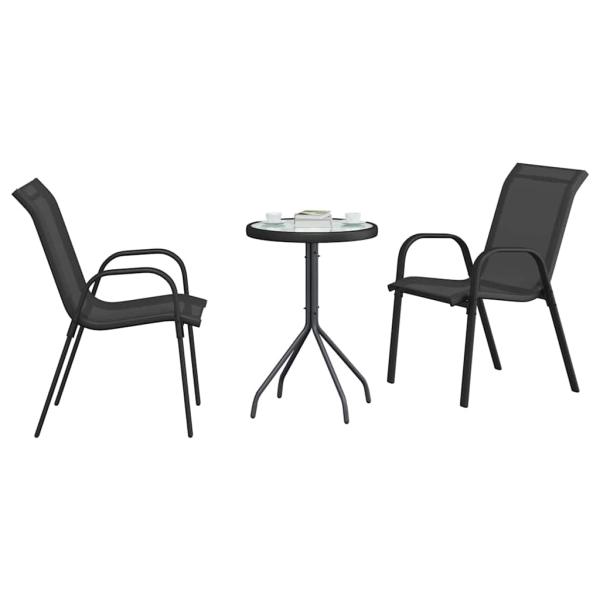 3-teiliges Garten Bistro Set Schwarz Textilene und Stahl