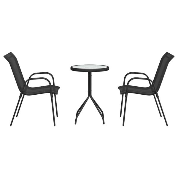 3-teiliges Garten Bistro Set Schwarz Textilene und Stahl