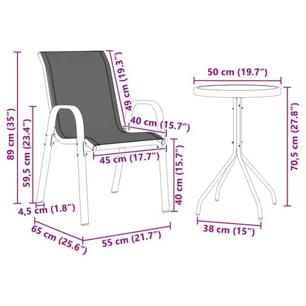 3-teiliges Garten Bistro-Set Anthrazit Textilene und Stahl