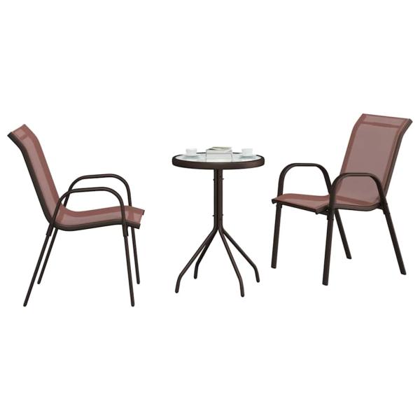 3-teiliges Garten Bistro Set Braun Textilene und Stahl