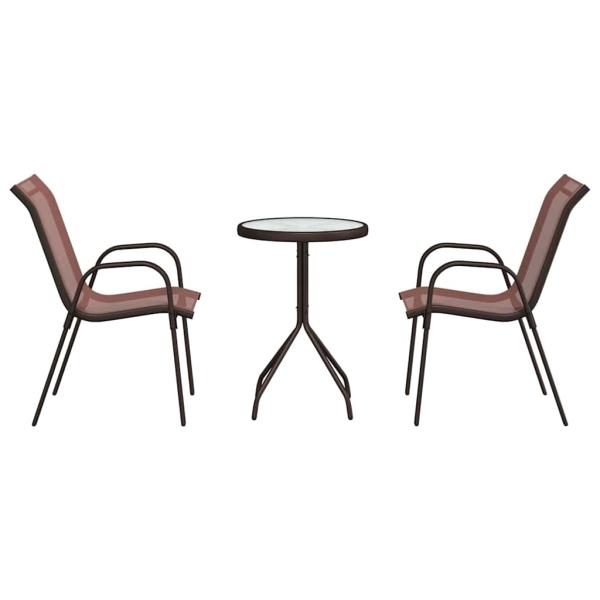3-teiliges Garten Bistro Set Braun Textilene und Stahl