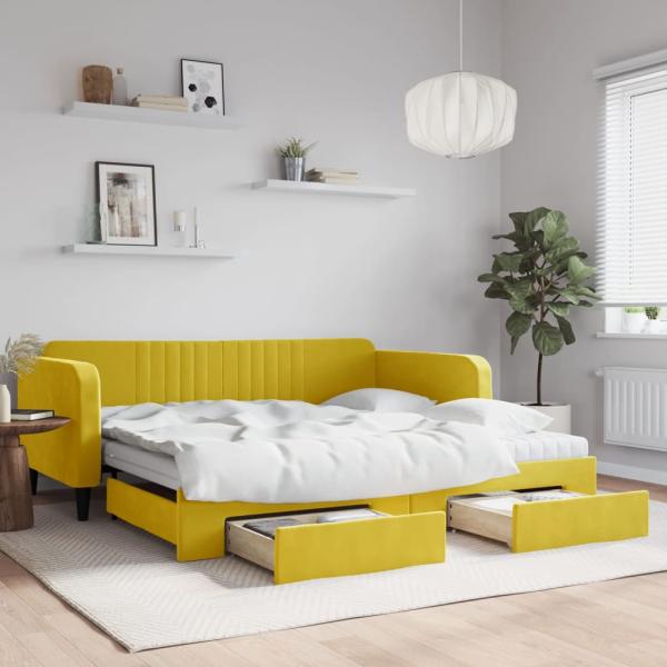 ARDEBO.de - Tagesbett Ausziehbar mit Schubladen Gelb 100x200 cm Samt