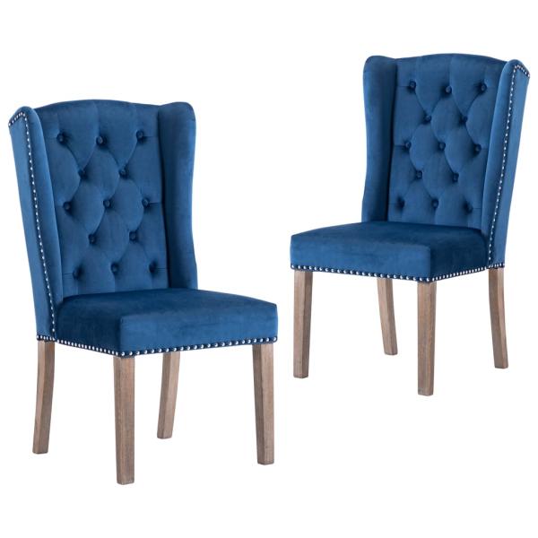 ARDEBO.de - Esszimmerstühle 2 Stk. Blau Samt