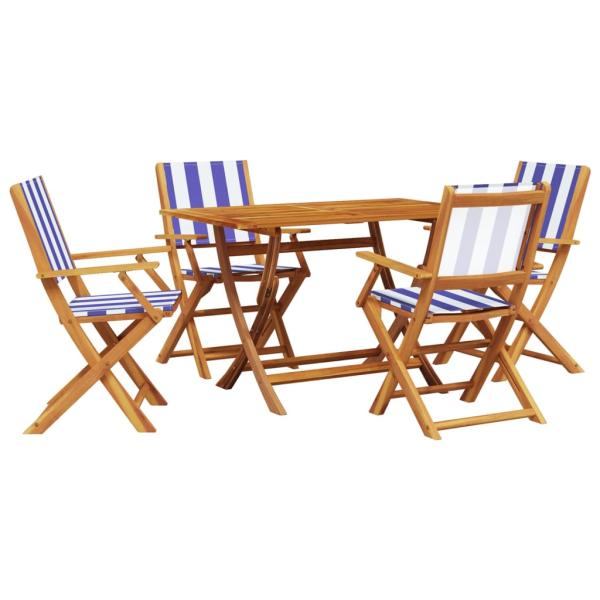 5-tlg. Garten-Essgruppe Stoff und Massivholz Blau und Weiß