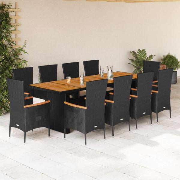 ARDEBO.de - 11-tlg. Garten-Essgruppe mit Kissen Schwarz Poly Rattan