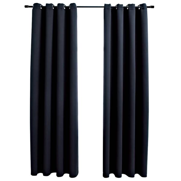 Verdunkelungsvorhänge mit Ringen 2 Stk. Schwarz 137x213 cm Stoff