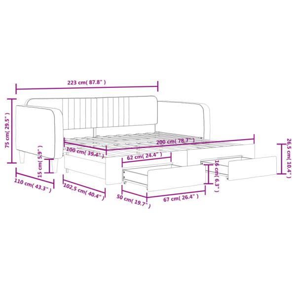 Tagesbett Ausziehbar mit Schubladen Gelb 100x200 cm Samt