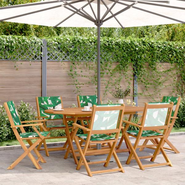 ARDEBO.de - 7-tlg. Garten-Essgruppe Stoff und Massivholz Blattmuster