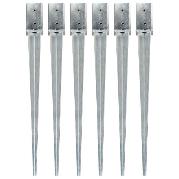 Erdspieße 6 Stk. Silbern 8×8×91 cm Verzinkter Stahl