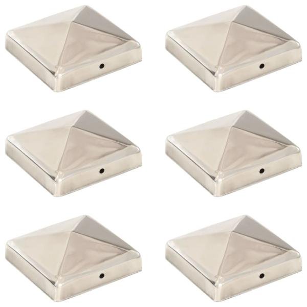 ARDEBO.de - Pfostenkappen 6 Stk. Pyramide Edelstahl 91 x 91 mm