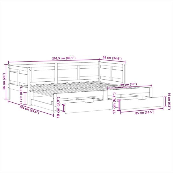 Tagesbett Ausziehbar mit Schubladen ohne Matratze 80x200 cm