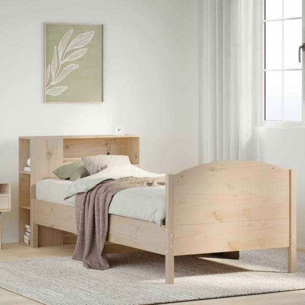 ARDEBO.de - Massivholzbett mit Regal ohne Matratze 90x200 cm Kiefer