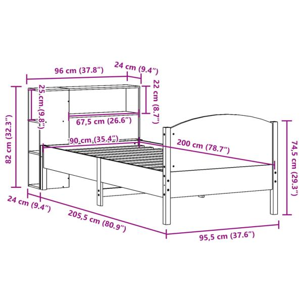 Massivholzbett mit Regal ohne Matratze 90x200 cm Kiefer