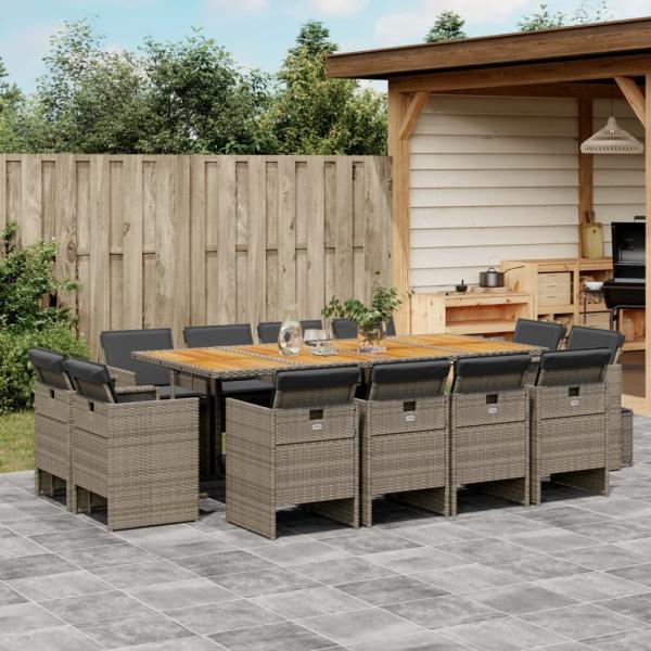 ARDEBO.de - 13-tlg. Garten-Essgruppe mit Kissen Grau Poly Rattan