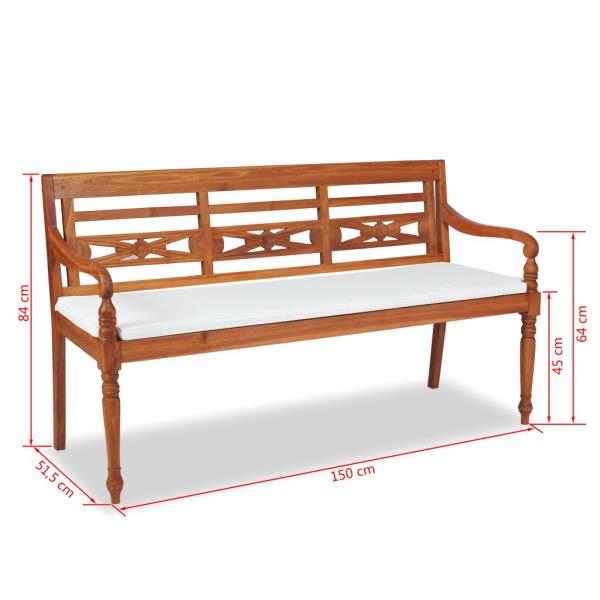 Batavia Gartenbank mit Polstern 150 cm Teak