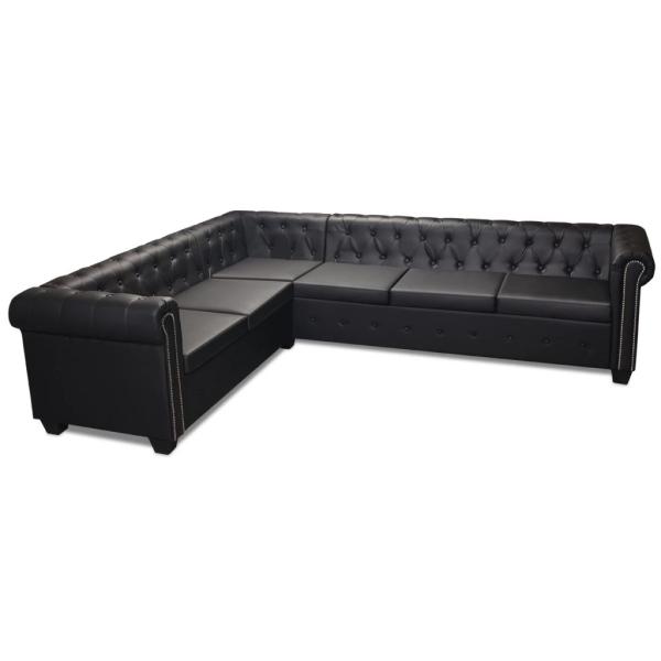 Chesterfield-Ecksofa 6-Sitzer Kunstleder Schwarz