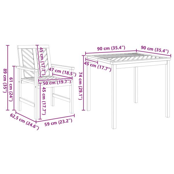 4-teilige Garten Essgruppe aus massivem Akazienholz