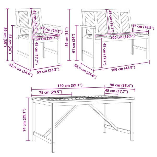 4-teiliges Garten Essset aus massivem Akazienholz