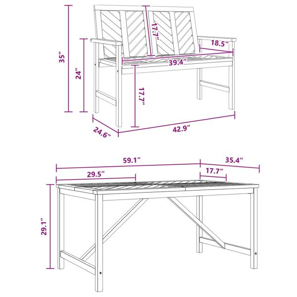 Garten Essgruppe 3 Stk. Braun Massivholz Akazie
