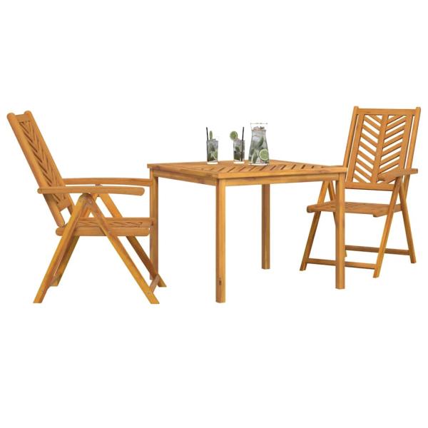 3-teiliges Garten Essset aus massivem Akazienholz