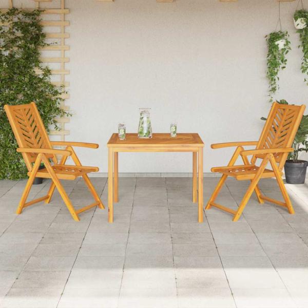 3-teiliges Garten Essset aus massivem Akazienholz
