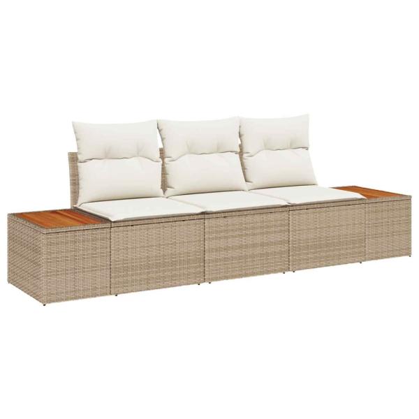 3-teiliges Garten Sofa Set mit Kissen Beige Poly Rattan Akazie