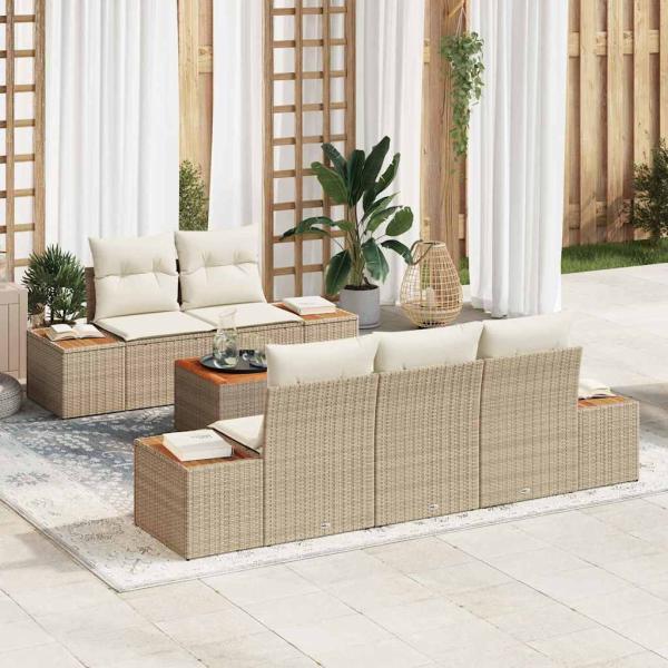 ARDEBO.de - 6-teilige Garten Sofa Set mit Kissen Beige Poly Rattan Akazie