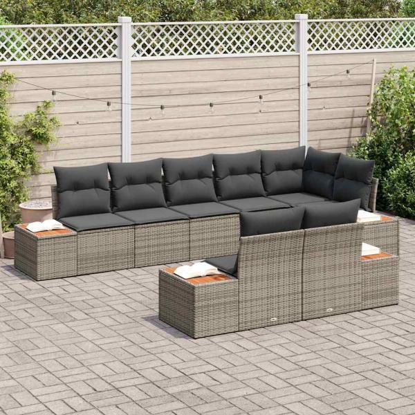 Gartensofa-set 8 Stk. 8-Sitzanzahl Grau Polyrattan