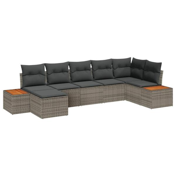 7-Teiliges Garten-Sofa-Set mit Kissen Grau Poly Rattan Akazie