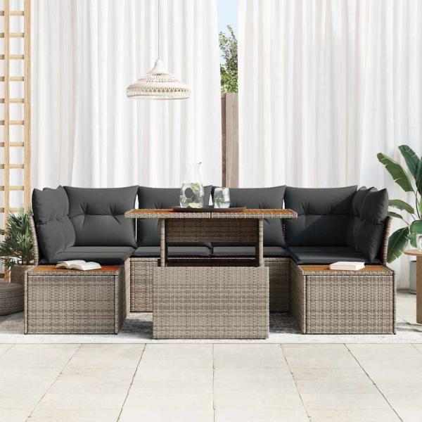 ARDEBO.de - 6-teiliges Garten Sofa Set mit Kissen Grau Poly Rattan
