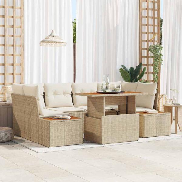 ARDEBO.de - 6-teiliges Garten Sofa Set mit Kissen Beige Poly Rattan