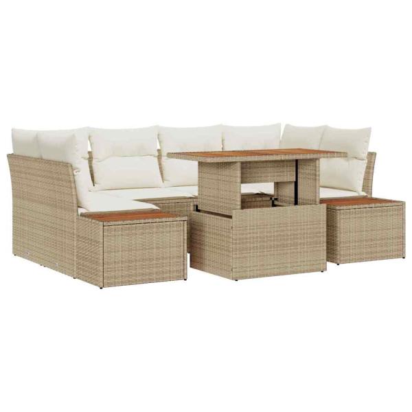 6-teiliges Garten Sofa Set mit Kissen Beige Poly Rattan