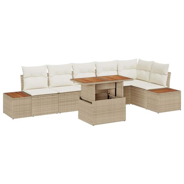 7-teiliges Garten Sofa Set mit Kissen Beige Poly Rattan