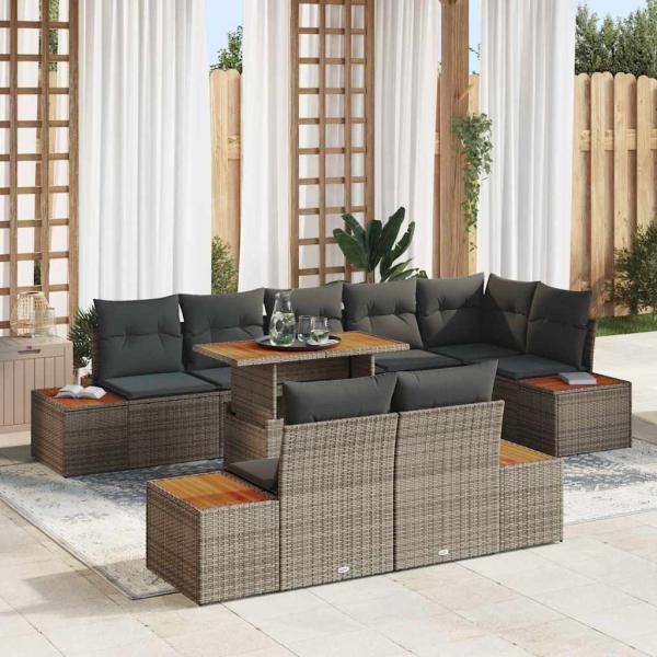 ARDEBO.de - Garten-Sofa-Set 9 stk. Grau Poly Rattan