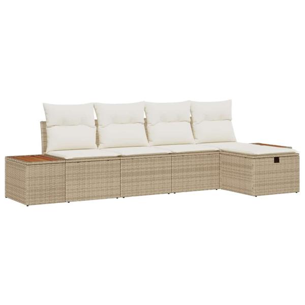 5-teiliges Garten-Sofa-Set mit Kissen Beige Poly Rattan