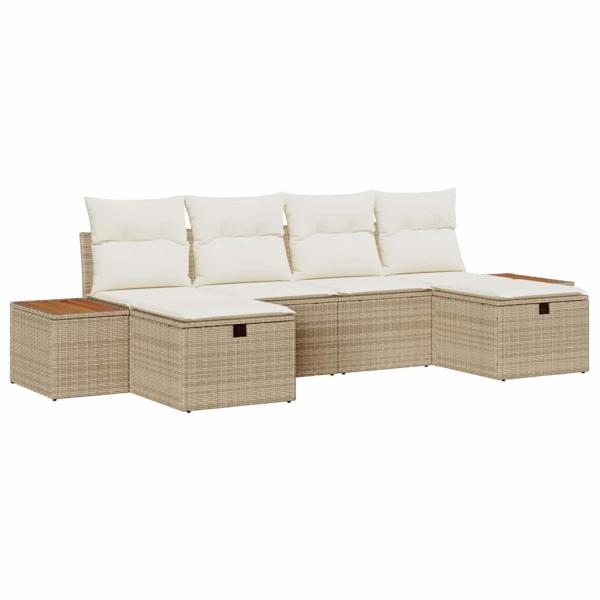 6-tlg. Garten-Sofagarnitur mit Kissen Beige Poly Rattan