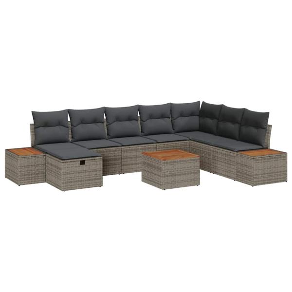 9-teiliges Garten Sofaset mit Kissen grau Poly-Rattan