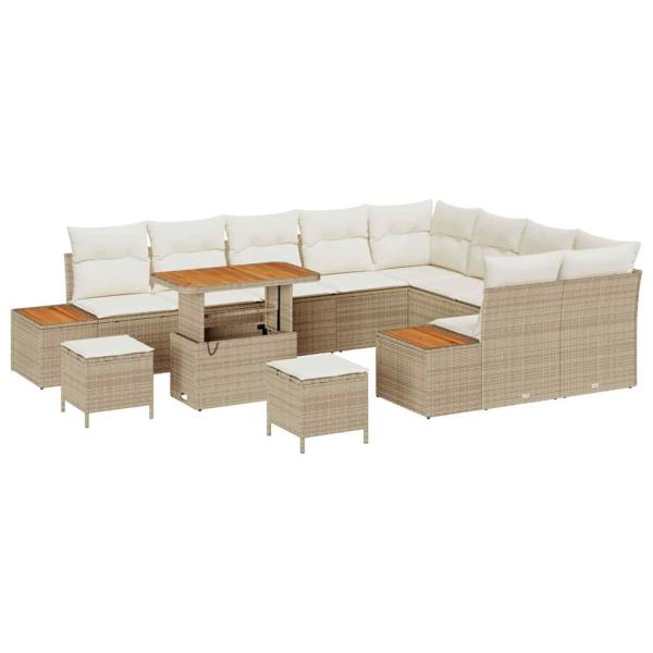 ARDEBO.de - 12-teiliges Garten Sofa Set mit Kissen Beige Poly-Rattan Akazie